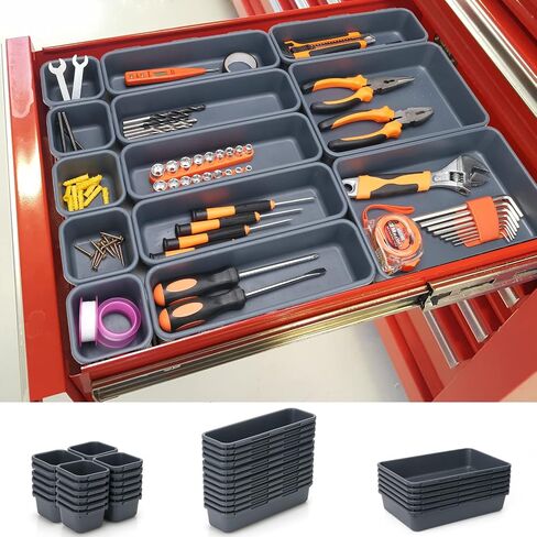 42 حزمة أدوات مربع مربع أدوات أدوات الفواصل ، الأدوات المتداول خزانة خزانة الخزانة Workbench Desker منظمة وتخزين للأجهزة ، قطع الغيار ، البراغي ، المكسرات ، أدوات صغيرة منظمة (رمادية داكنة) in Kuwait