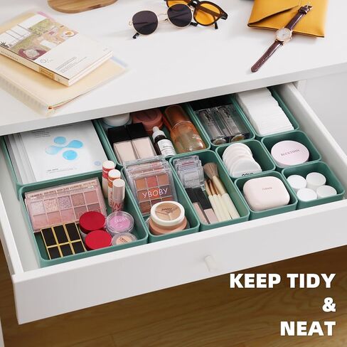 CHANCETSUI 11-Piece Stackable Drawer Organizer Set, Multi-size Desk Drawer Organizer Trays Vanity Storage Bins for Storing Makeup, Stationery, Utensils in Bathroom Dresser, Office and Kitchen in Saudi Arabia