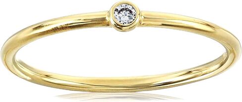 Amazon Essentials Cubic Zirconia Solitaire Demi Fine Stacking Ring in 1k Yellow Gold (previously Amazon Collection) in Saudi Arabia