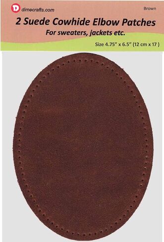 -2 Sew-on Large Natural Suede Leather Elbow Patches Size 4.75 in x 6.5 in w/Perforated Edges for Easy Sewing - (Brown) in Saudi Arabia