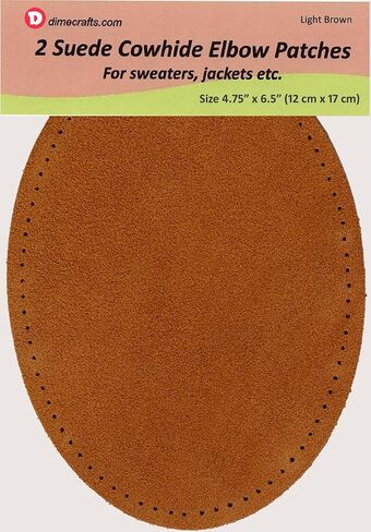 -2 Sew-on Large Natural Suede Leather Elbow Patches Size 4.75 in x 6.5 in w/Perforated Edges for Easy Sewing - (Brown) in Saudi Arabia