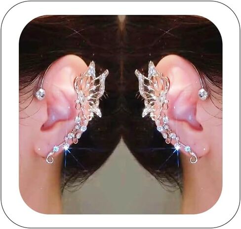 WZNBBOY Gold Butterfly Tiny Stud Earrings Dainty Crystal Cubic Zirconia Diamond Cartilage Ear Cuff Long Pearl Chain Tassel Earrings for Girls in Saudi Arabia
