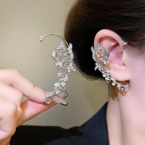 WZNBBOY Gold Butterfly Tiny Stud Earrings Dainty Crystal Cubic Zirconia Diamond Cartilage Ear Cuff Long Pearl Chain Tassel Earrings for Girls in Saudi Arabia