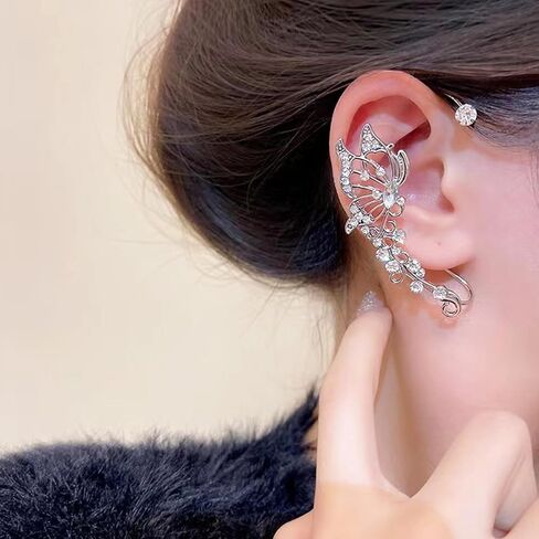 WZNBBOY Gold Butterfly Tiny Stud Earrings Dainty Crystal Cubic Zirconia Diamond Cartilage Ear Cuff Long Pearl Chain Tassel Earrings for Girls in Saudi Arabia