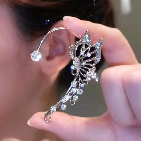 WZNBBOY Gold Butterfly Tiny Stud Earrings Dainty Crystal Cubic Zirconia Diamond Cartilage Ear Cuff Long Pearl Chain Tassel Earrings for Girls in Saudi Arabia