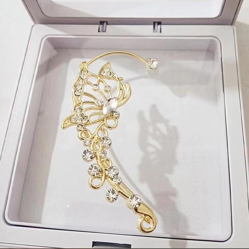 WZNBBOY Gold Butterfly Tiny Stud Earrings Dainty Crystal Cubic Zirconia Diamond Cartilage Ear Cuff Long Pearl Chain Tassel Earrings for Girls in Saudi Arabia
