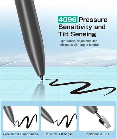EMR Stylus Compatible with Remarkable 2, Replacement Digital Pen with Eraser, 4096 Pressure Levels, Palm Rejection, Tilt Support, for Remarkable/Samsung/Wacom/Onyx EMR Devices-with 5 Pen Tips in Kuwait