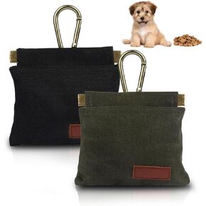 2Pcs Dog Treat Pouches for Pet Training, Hand Free Puppy Dogs Treat Bag with Carabiner, Portable Auto Closing Pet Dog Walking Bag for Travel or Outdoor Use, Pets Feed Snack Reward Pocket- Black, Green