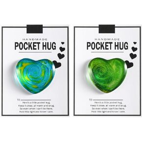 Tizee 2Pcs Pocket Hug Heart Greeting Cards – Glass Material Keepsake Exchange Card for Friends Family Kids and Classmates – Relationship Gift for Valentine's Day, Encouragement (Blue+Green)