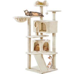 Topeakmart 57 inches Multi-Level Cat Tree Cat Condo with Scratching Posts Kittens Activity Tower Pet Play House Furniture in Kuwait