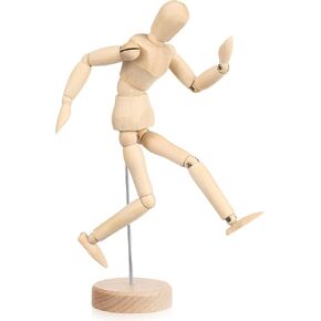 Operitacx Artists Wooden Figure, 8.5 inch Jointed Mannequin Flexible Body Joints Model for Home Office Desk Decoration Sketching Drawing Painting