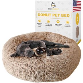 Calming Round Donut Dog Bed Pillow, Washable, Anti Anxiety, Anti-Slip, Cozy Soft Cuddler Comfort Bed with Fluffy Plush Faux Fur for Large Medium Small Sized Dog - Dark Gray, M 31 inch in Saudi Arabia