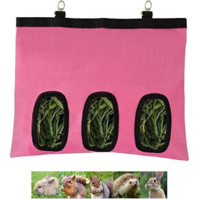 2Pcs Rabbit Hay Feeder Bag, Bunny Guinea Pig Hay Feeder Holder Bag for Rabbits, Hanging Hay Package with Back Hooks, Dispensers Small Animal Food Storage Supplies for Rabbits Bunny(Black, 3 Windows)