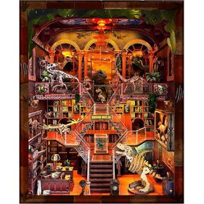 Book Nook Kit - DIY 3D Wooden Puzzle Miniature House مع LED Lights - الحرف الإبداعية للبالغين - رف الكتب إدراج ديكور - هدية تعليمية للعائلة والأصدقاء （متحف الديناصورات）