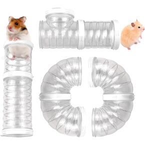 8 PCS Hamster Tube Set, Hamster Toy Set DIY Clear Pet Cage Tunnel Small Animal External Accessories Adventure Tube Syrian Rat Mouse (White)