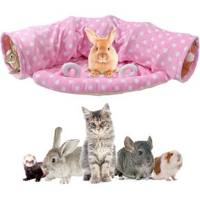 BNOSDM PINK BUNNY TUNNEL BED 2 في 1 أنفاق الأرانب و HDEOUTS القابلة للطي قابلة للإزالة أسرة أنابيب أرنب البيت مخبأ للقطط شينشيلا فريت غينيا خنزير الخنزير