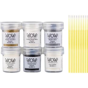 Wow! Embossing Powder Starter Kit - The 6 Essentials (Gold Metallic, Silver Metallic, Bright White, Ebony, Clear Regular and Clear Sparkle) with Trebbies Detail Sticks