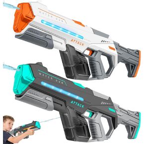 2 Pack Electric Water Guns for Adults, Squirt Guns for Kids with Light Up and Large Capacity, Powerful Water Gun Up to 28-32FT Range for Summer Swimming Pool Party Beach Outdoor Activity
