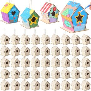 100 Pcs 4. 33" DIY Wooden Birdhouses Craft for Kids Unfinished Wooden Birdhouse Kits Wood Painting Kit to Build and Paint Unpainted Birdhouses for Children Gift DIY Art Activity