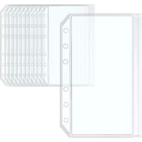 Axewoodz 12pcs A6 Binder Mobiets Clear PVC Cashichs invelopes 6 ثقوب الثقوب السوستة السوست