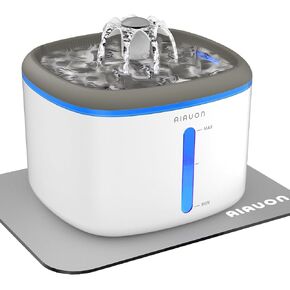 Cat Water Fountain 84oz/2.5L - Automatic Pet Fountain & Dog Water Dispenser with Replacement Filters & Feeding Mat for Cats, Dogs, Multiple Pets (White)