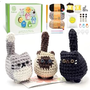 Crochet Kit for Beginners, Crochet Cat Beginner Crochet Kit for Adults, Amigurumi Crochet Animals Cat Crafts Crochet Kits, Easy Knitting Kit