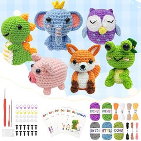YHOYUJIA 6Pcs Crochet Kit for Beginners, 2026 DIY Craft for Adults and Kids, Great Gift for Crochet Lovers, Crocheting Animal Kits with Step by Step Videos,Yarn,Crochet Hook,Birthday Holiday Gift