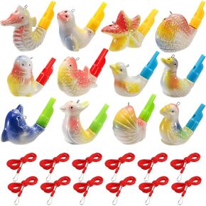 Lawei 12 Pack Bird Water Whistles, Ceramic Bird Call Whistle with Hanging Rope, Fun Loud Warblers Whistles Bird Toys Musical Instrument for Kids Adults, Birthday Gift, Educational Toy, Colorful