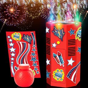 ArtCreativity Fireworks Bubble Machine - Bubble Blower Toy with Sound Effects and Flashing LED Lights - Includes Bubble Solution, Batteries, Stickers Fireworks for 4th of July, Great Party Supplies