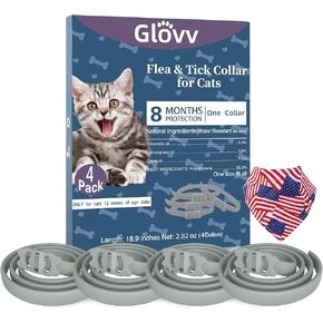 Glovv Flea and Tick Collar for Cats, 16 Months Natural Protection Collars, Effective Cat Flea and Tick Treatment, Waterproof Adjustable Large & Small Cat Flea Tick Control for Kittens 2 Pack