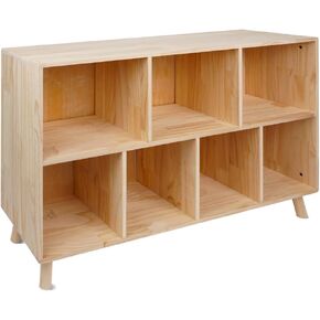 Solid Pine Wood 7-Compartment Storage Cabinet, 45.5" L x 29.1" H Fixed Shelves Organizer for Books/Toys/Home Décor, Modern Wooden Shelf,Multi-Compartment Cabinet for Home/Office