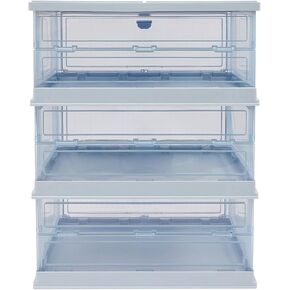 3-Tier Foldable Storage Cabinet with Magnetic Doors Lightweight Organizer for Shoes, Toys, Cosmetics Dustproof Diamond Panel for Bedroom/Closet (52.7x34.8x67.5cm, Blue)