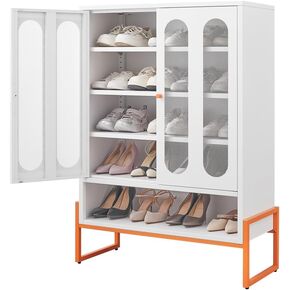 Modern Minimalist Double Door Shoe Cabinet with Adjustable mesh Doors and high Foot Hollow Storage Cabinet Bottom, Compatible with Robotic Vacuum Cleaners