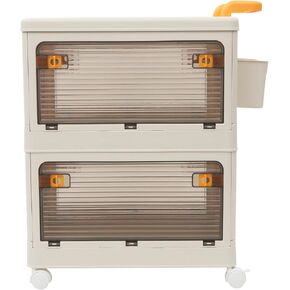 2-Tier Storage Bin with Wheels & Removable Top Heavy-Duty PP Organizer for Clothes, Toys, Kitchen & Bathroom 88 lbs Capacity per Shelf, Foldable, Ventilation Holes White Storage Shelf