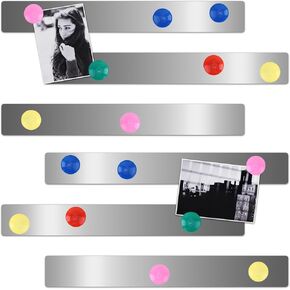Self-Adhesive Frameless Magnetic Strips, 6pcs - 15''L x 1.97''W Ferrous Bulletin Memo Board Tape with 48pcs Magnets for Fridge, Whiteboard, Office