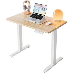 AMADA HOMEFURNISHING Small Electric Standing Desk Adjustable Height, 32 inch, 4 Memory Height Settings, Sit Stand Up Desk for Home Office & Computer Workstation,Light Walnut