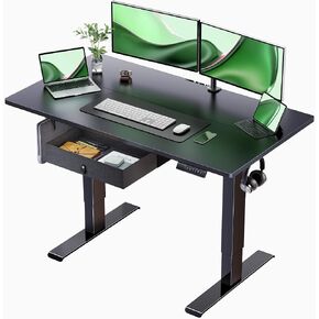 Marsail L-Shaped Executive Standing Desk with File Cabinet, 55" x 24" Electric Height Adjustable Stand up Desk, One-Whole Piece Desktop, Home Office Modern Computer Desk with 4 Memory Presets in Saudi Arabia