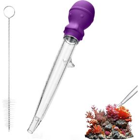 U-Taste Aquarium Pipette Cleaner: 1.5oz Coral Feeder for Fish Tank Cleaning, Manual Feeding Tube, Food Grade Siphon Dropper, Waste Remover with Strong Suction & Stand & Brush (11.98in, Aqua Sky)