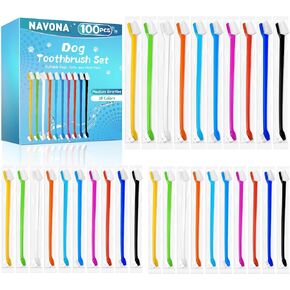 Navona 100 PCS Dog Toothbrushes, Double Headed Anti Slip Dog Tooth Brushing Kits, Cat Toothbrush, Pet Toothbrush for Dogs, Easy to Clean and Care for Teeth, Suitable for Small to Large Dogs and Cats
