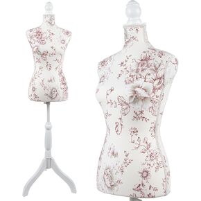 Dritz Dress Form, Female Sewing Mannequin, US Size 6, Burgundy Floral Pattern on Torso with Adjustable Wooden Tripod Stand – Lightweight Display Form for Sewing, Photography & Home Décor