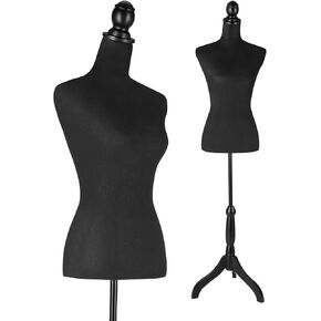 Female Dress Form Mannequin Body Torso Stand, Black Clothing Display Model Body Stand for Sewing, Display or Decoration, Height Adjustable 52-67 Inch