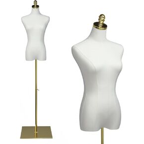 Bonnlo Female Dress Form for Clothing Presentation, Height Adjustable Women Mannequin Torse Body with Stable Gold Finish Metal Stand, Clothing Dress Jewelry Display Sewing Model (Beige, Regular)