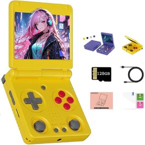 RG 34XXSP Flip Retro Handheld Game Console ، مع 64G TF CARD مدمج 5000+ ألعاب كلاسيكية 3.4 بوصة شاشة IPS Linux 64 بت Cortex-A53 CPU ألعاب مشغل للبالغين