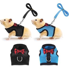 Harness Pig and Leash ، خنازير غينيا تسخير ، مقود خنزير غينيا ، يمكن ضبط تسخير الهامستر على أي حجم مقود شبكات ناعمة مع القوس للديكور (2Packs)