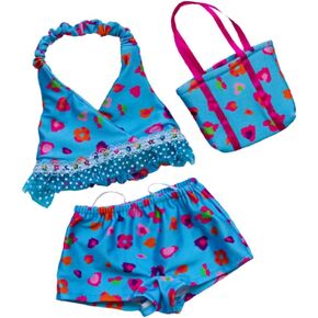 Charming Blue Floral Tankini Swimsuit with Matching Bag for 14–18 inch Plush Toys – Soft Summer Swimwear Outfit for Teddy Bears, Ideal Dress-Up Costume and Gift for Kids & Imaginative Play