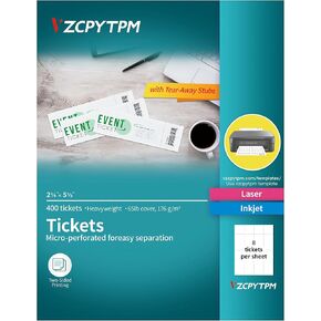 500 Printable Tickets with Tear-Away Stubs,1.75x5.5 Inch Custom Raffle Tickets for Events,Blank Tickets for Laser and Inkjet Printers
