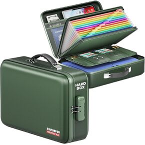 Fireproof Document Box, Hard Case Highly Flame-Resistant Fire Proof Waterproof File Organizer with Lock, Portable Fire Safe for Important Documents & Valuables Storage (Black, ‎15"*11"*5")