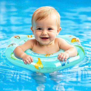Zooawa Baby Swimming Floats with Adjustable Seat,PVC Double-Layer Inflatable Baby Infant Pool Floats for Toddlers of 8-30 Months, Infant Swim Float for Toddlers Under 35lbs,9.65in