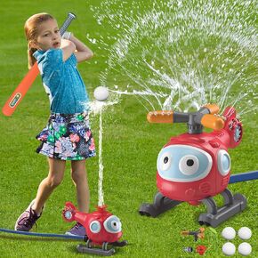 Outdoor Water Sprinklers with 4 T Ball Set for Toddlers Kids Ages 4-8,Summer Outside Sprinklers Play Equipment Baseball Game Lawn Yard Tee Ball Game for Boys Girls,Hose Connector Included (C)
