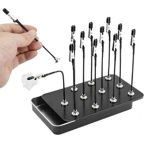 Metal Painting Stand Base Holder with 12PCS Magnetic Bendable Alligator Clip Sticks Set Modeling Tools for Airbrush Spray Hobby Model Parts Holder
